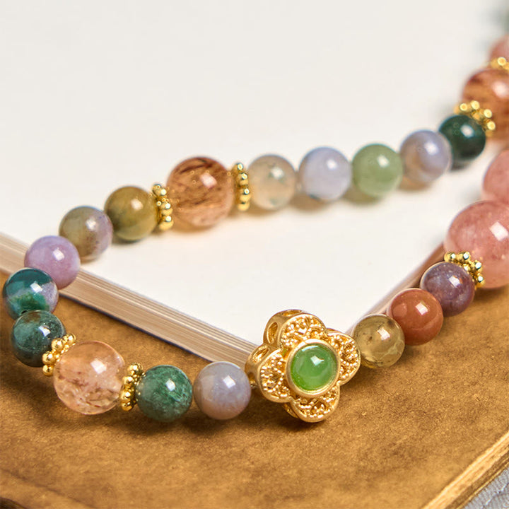 Buddha Stones Tourmaline naturelle Quartz fraise Améthyste Porte-clés positif Décoration à suspendre pour téléphone