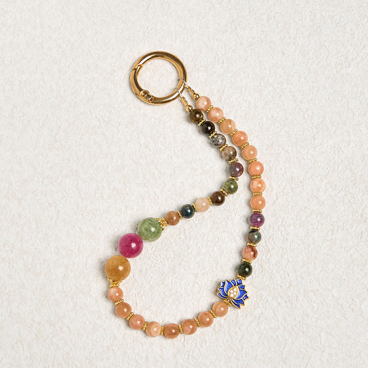 Porte-clés en pierre de soleil tourmaline de Buddha Stones , décoration à suspendre pour téléphone