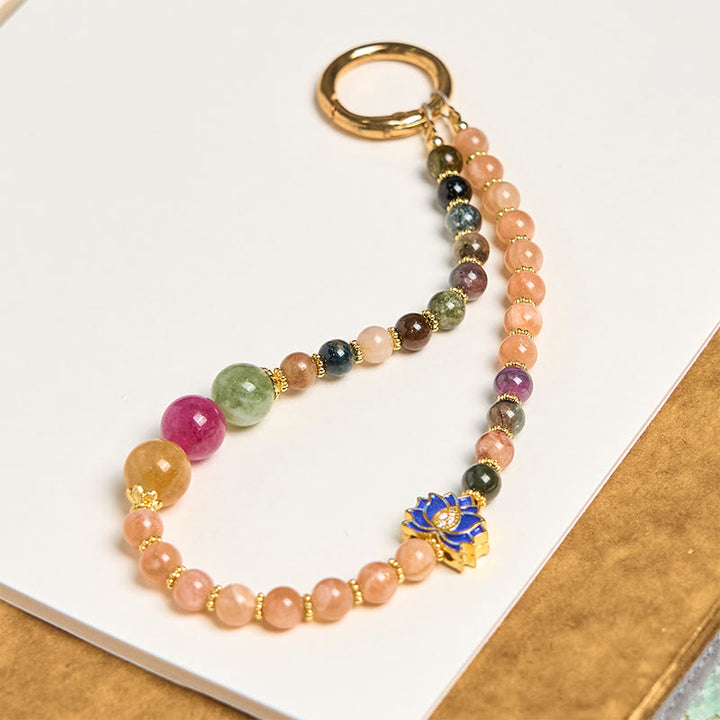 Porte-clés en pierre de soleil tourmaline de Buddha Stones , décoration à suspendre pour téléphone