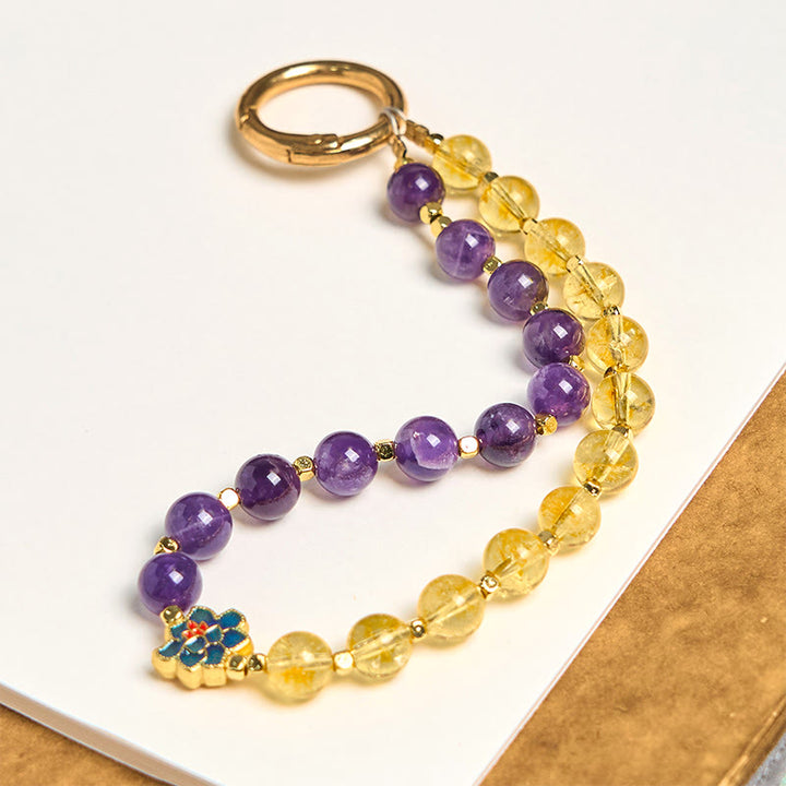 Porte-clés de guérison en Buddha Stones, améthyste naturelle, citrine, décoration à suspendre pour téléphone