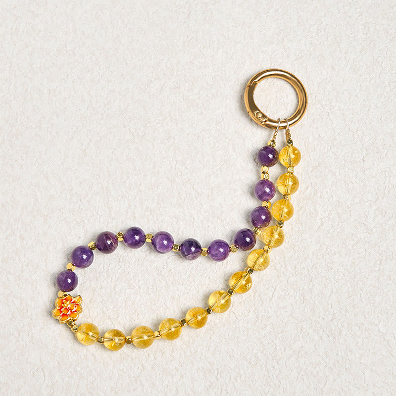 Porte-clés de guérison en Buddha Stones, améthyste naturelle, citrine, décoration à suspendre pour téléphone