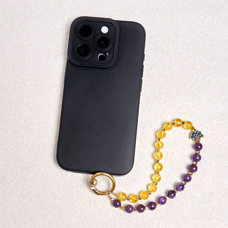 Porte-clés de guérison en Buddha Stones, améthyste naturelle, citrine, décoration à suspendre pour téléphone