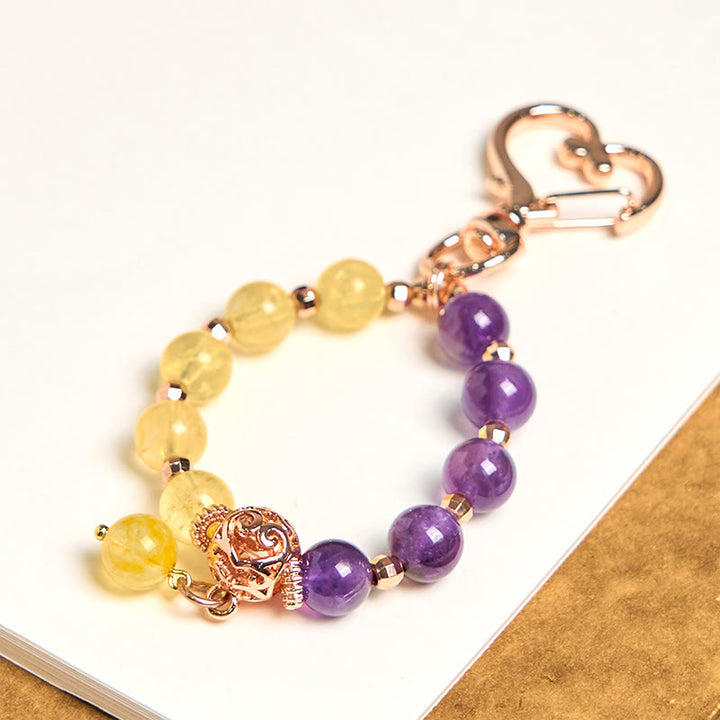Porte-clés de guérison en perles d'améthyste et de citrine naturelles, Buddha Stones, décoration à suspendre