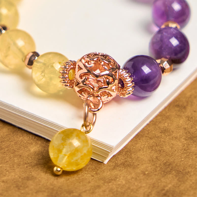 Porte-clés de guérison en perles d'améthyste et de citrine naturelles, Buddha Stones, décoration à suspendre