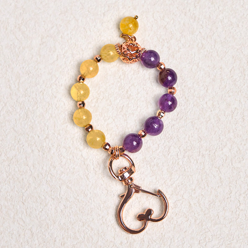 Porte-clés de guérison en perles d'améthyste et de citrine naturelles, Buddha Stones, décoration à suspendre