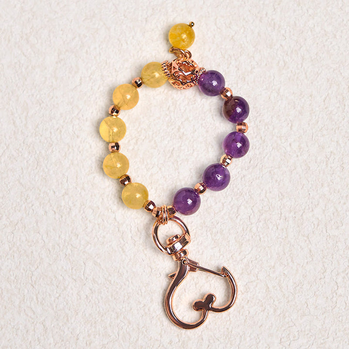 Porte-clés de guérison en perles d'améthyste et de citrine naturelles, Buddha Stones, décoration à suspendre