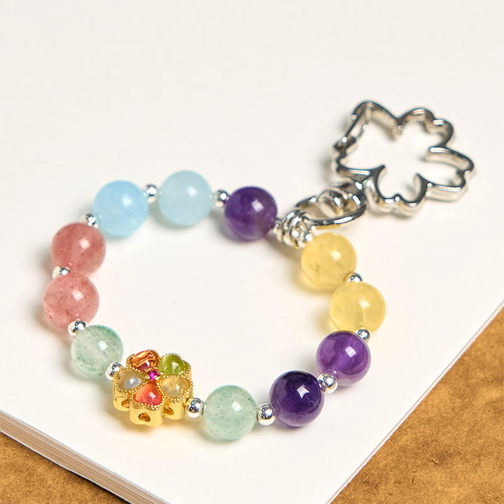 Porte-clés à suspendre en pierre naturelle de Buddha Stones fraise, améthyste, citrine, aigue-marine