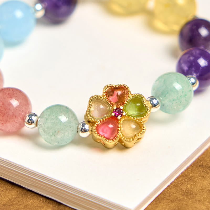 Porte-clés à suspendre en pierre naturelle de Buddha Stones fraise, améthyste, citrine, aigue-marine