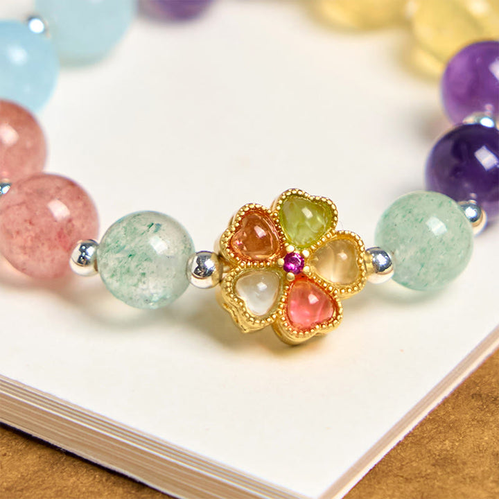 Porte-clés à suspendre en pierre naturelle de Buddha Stones fraise, améthyste, citrine, aigue-marine