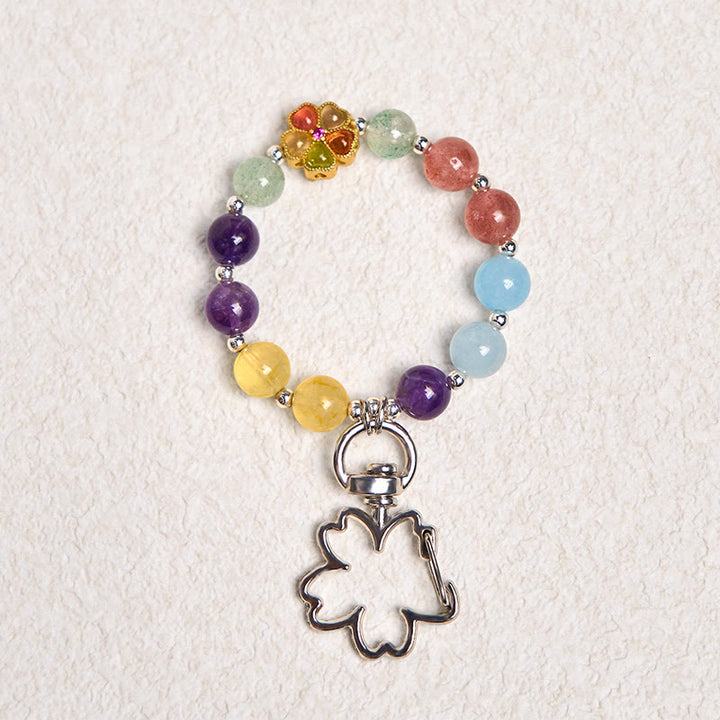 Porte-clés à suspendre en pierre naturelle de Buddha Stones fraise, améthyste, citrine, aigue-marine
