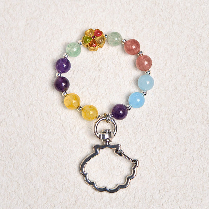 Porte-clés à suspendre en pierre naturelle de Buddha Stones fraise, améthyste, citrine, aigue-marine
