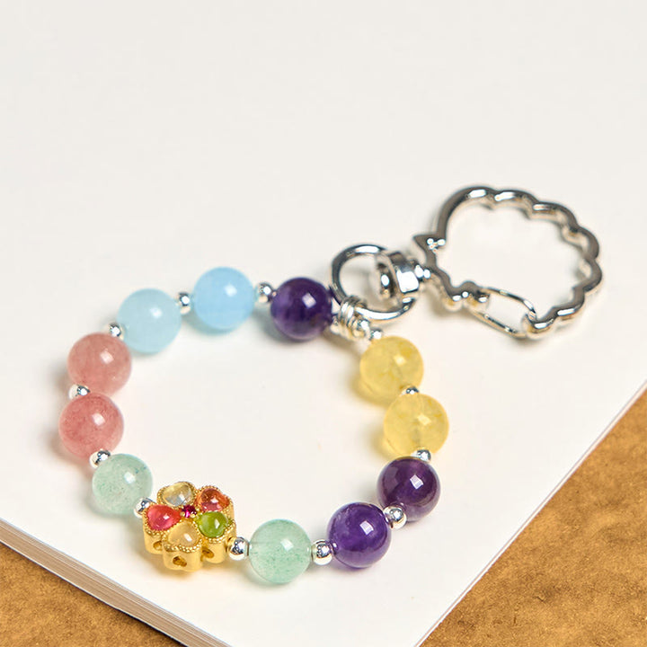 Porte-clés à suspendre en pierre naturelle de Buddha Stones fraise, améthyste, citrine, aigue-marine