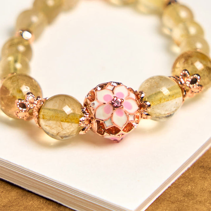 Porte-clés à suspendre en quartz rutile doré et Buddha Stones