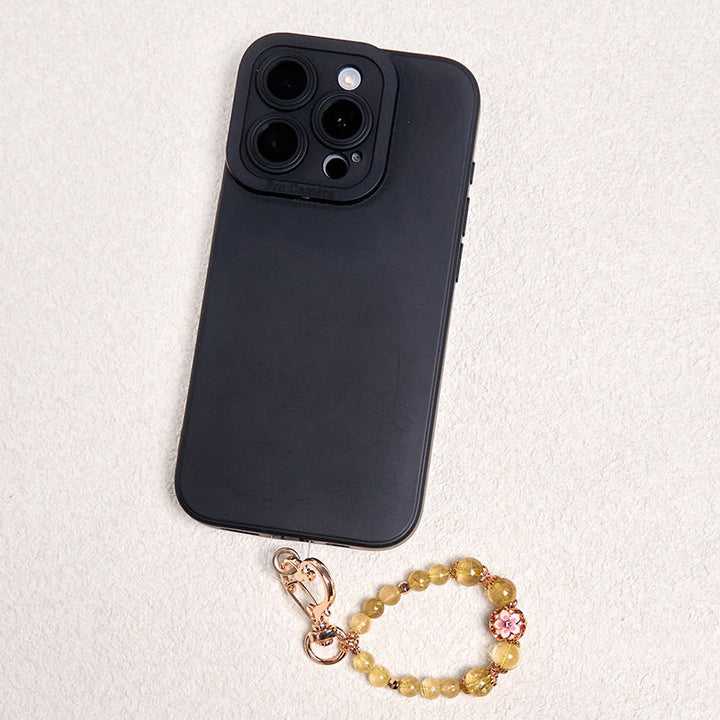 Porte-clés à suspendre en quartz rutile doré et Buddha Stones
