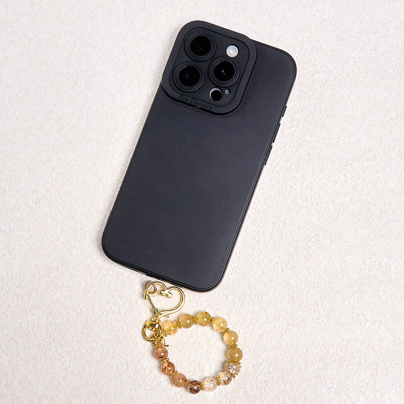 Porte-clés décoratif suspendu en quartz rutile doré et Buddha Stones
