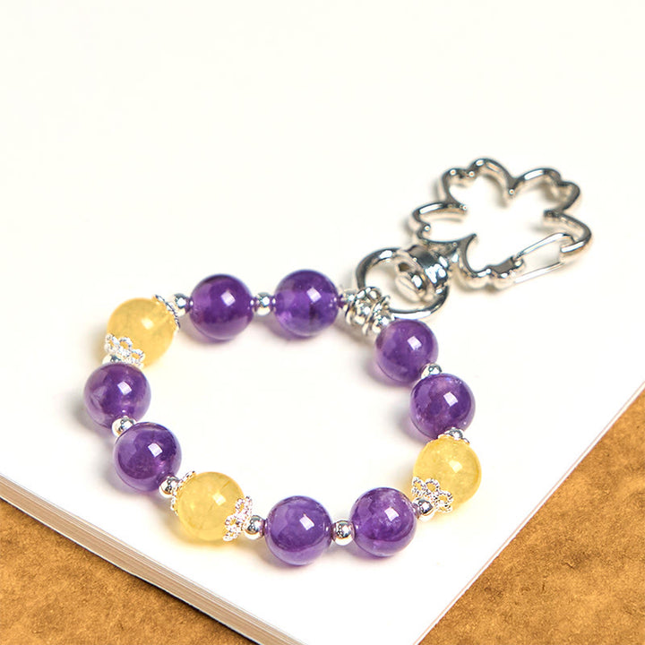 Porte-clés en Buddha Stones naturelles, améthyste et citrine, décoration à suspendre pour sac