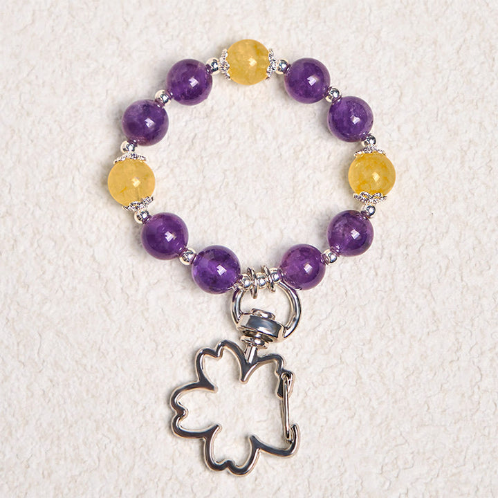 Porte-clés en Buddha Stones naturelles, améthyste et citrine, décoration à suspendre pour sac