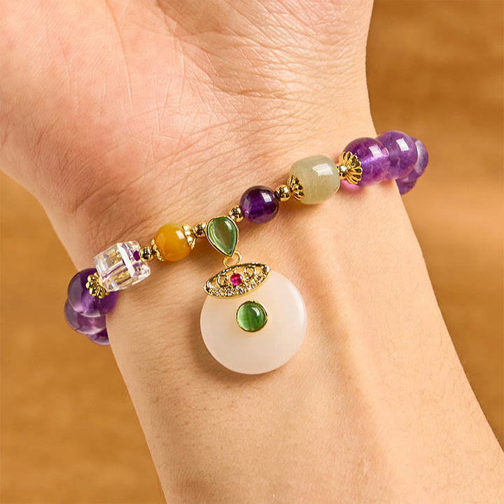 Bracelet spirituel avec breloque en améthyste naturelle et Buddha Stones