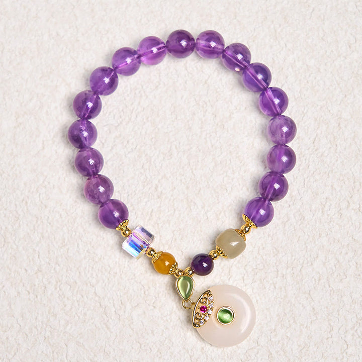 Bracelet spirituel avec breloque en améthyste naturelle et Buddha Stones