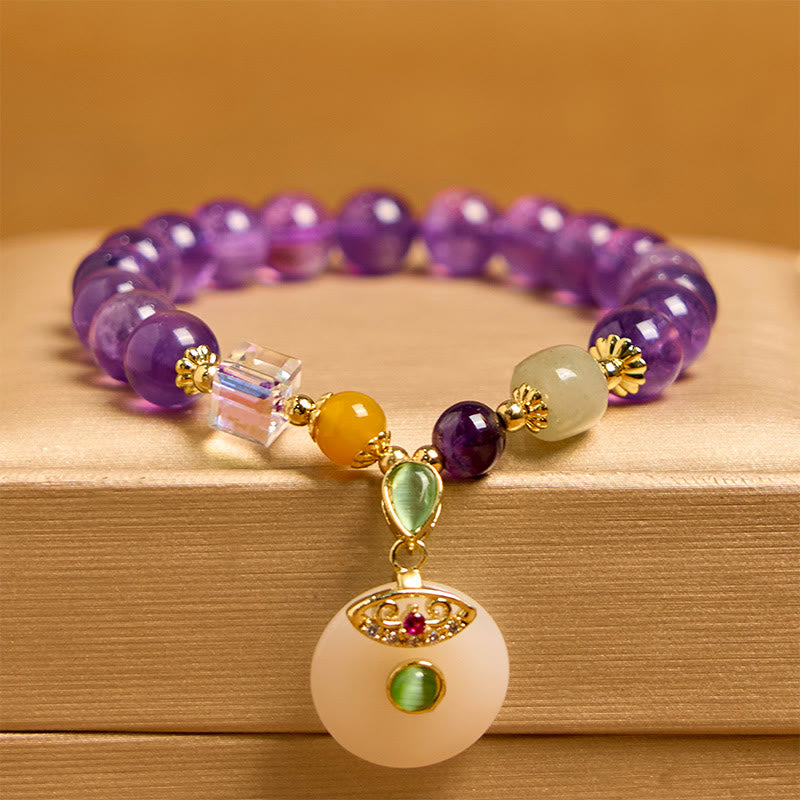 Bracelet spirituel avec breloque en améthyste naturelle et Buddha Stones