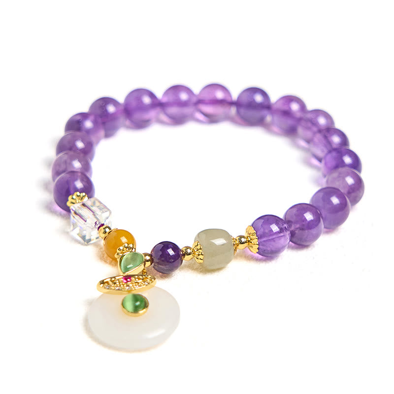 Bracelet spirituel avec breloque en améthyste naturelle et Buddha Stones