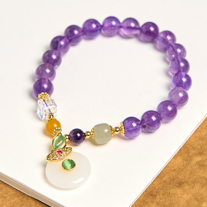 Bracelet spirituel avec breloque en améthyste naturelle et Buddha Stones