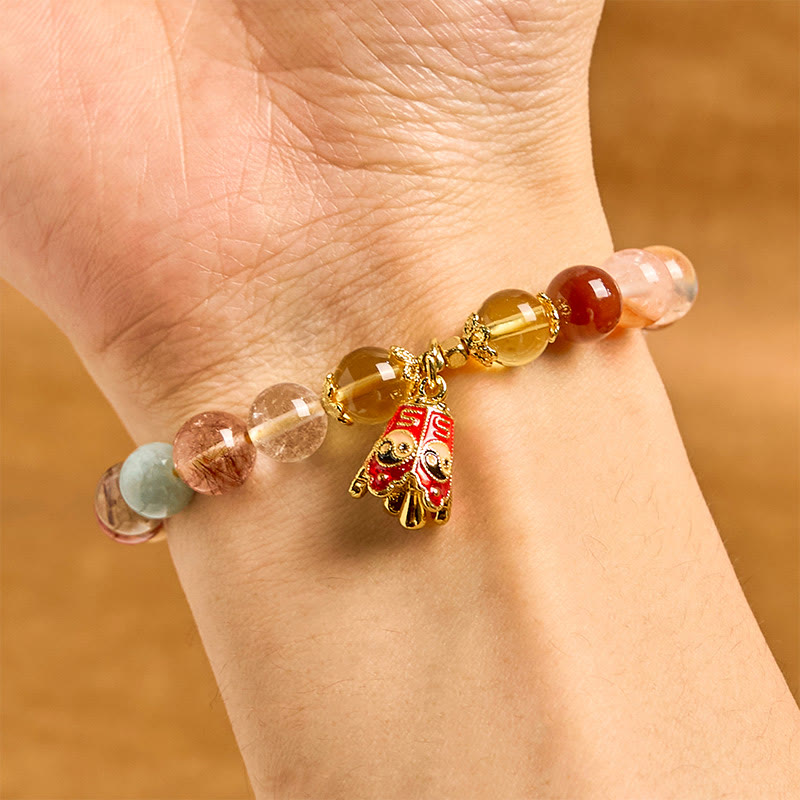 Bracelet de protection Yin Yang en quartz rutile coloré naturel Buddha Stones