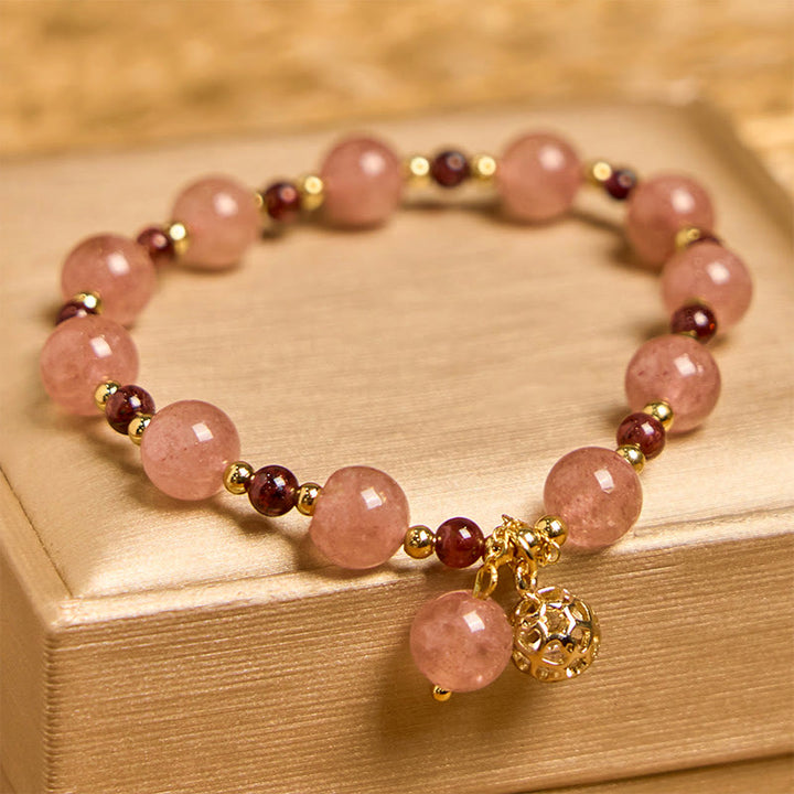 Bracelet de guérison en quartz fraise et grenat naturel Buddha Stones