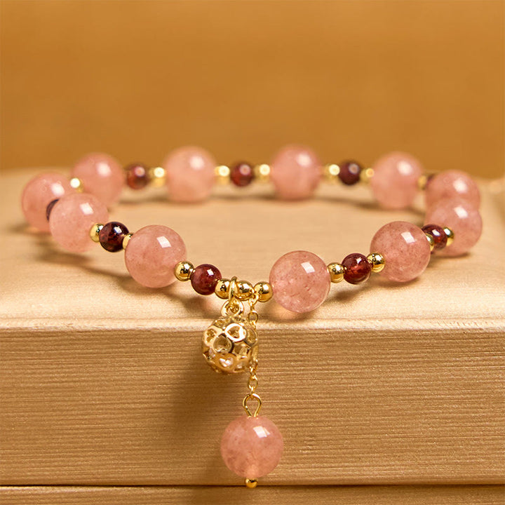 Bracelet de guérison en quartz fraise et grenat naturel Buddha Stones