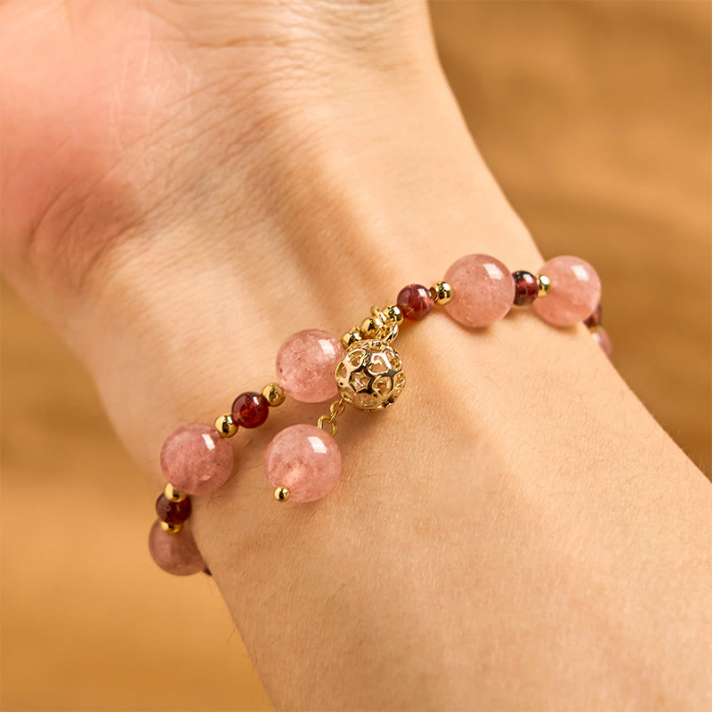 Bracelet de guérison en quartz fraise et grenat naturel Buddha Stones
