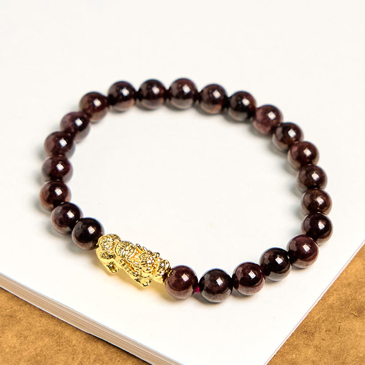 Bracelet de protection PiXiu en perles de grenat naturel et Buddha Stones