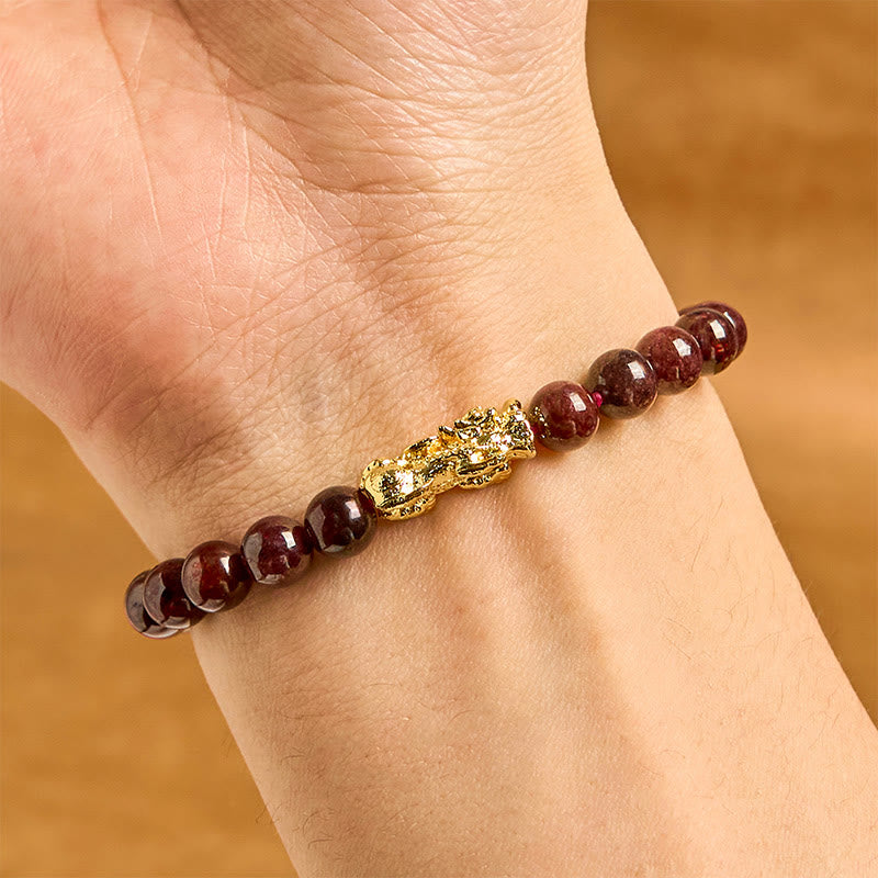 Bracelet de protection PiXiu en perles de grenat naturel et Buddha Stones