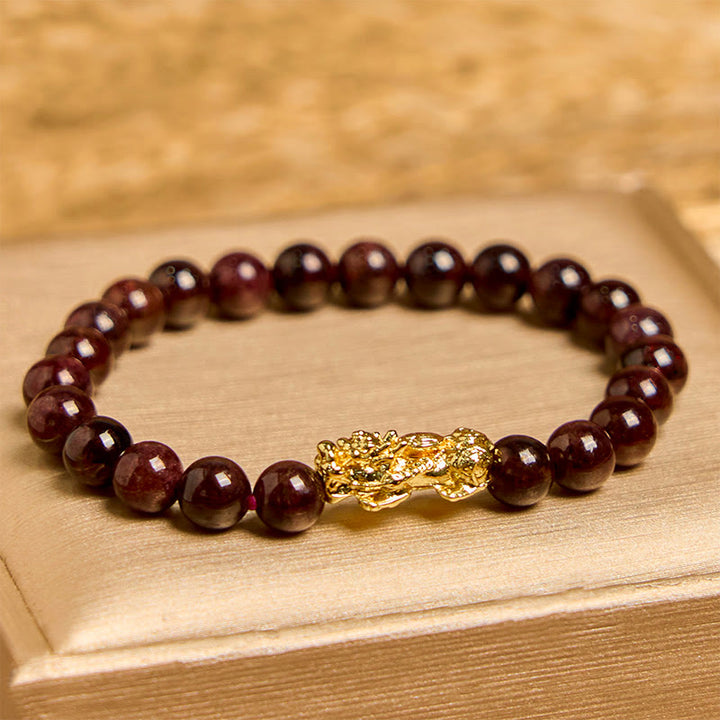 Bracelet de protection PiXiu en perles de grenat naturel et Buddha Stones