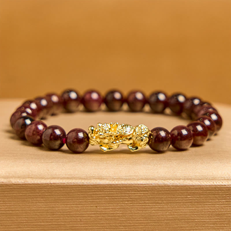 Bracelet de protection PiXiu en perles de grenat naturel et Buddha Stones