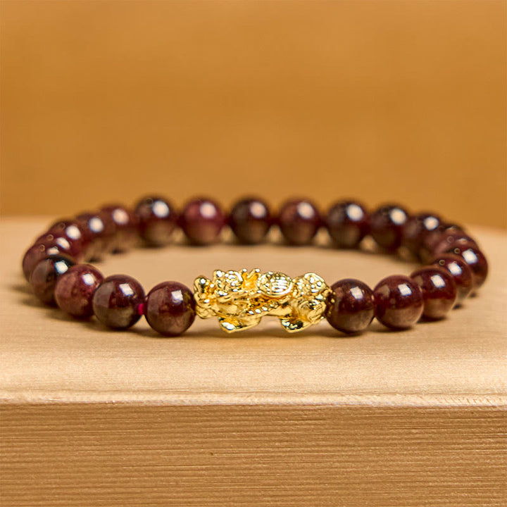Bracelet de protection PiXiu en perles de grenat naturel et Buddha Stones