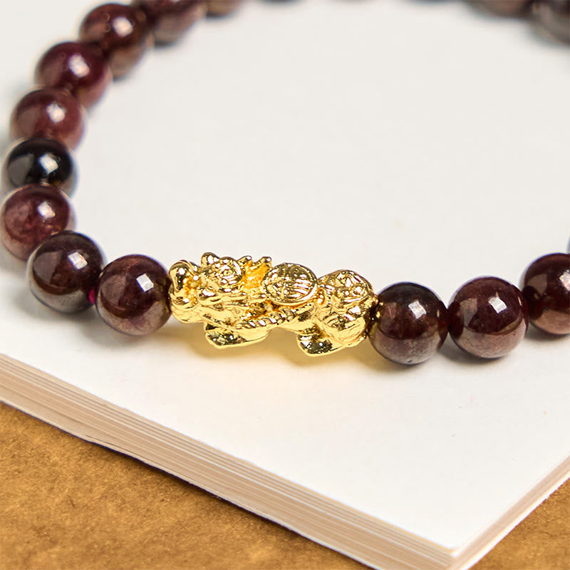 Bracelet de protection PiXiu en perles de grenat naturel et Buddha Stones