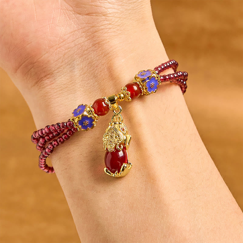 Bracelet multicouche de purification PiXiu en perles de grenat naturelles de 3 mm et Buddha Stones