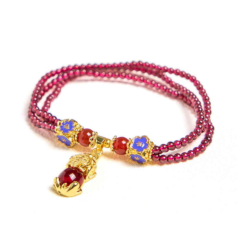 Bracelet multicouche de purification PiXiu en perles de grenat naturelles de 3 mm et Buddha Stones