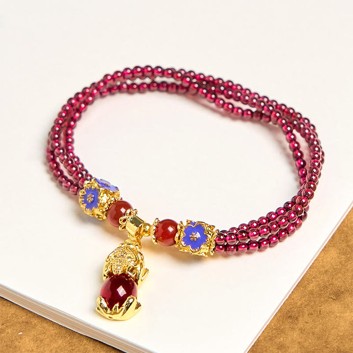Bracelet multicouche de purification PiXiu en perles de grenat naturelles de 3 mm et Buddha Stones