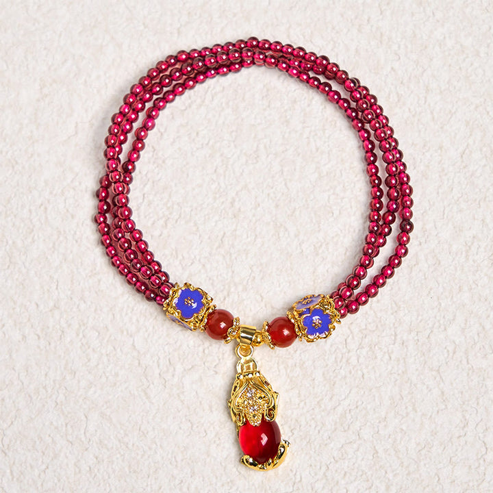 Bracelet multicouche de purification PiXiu en perles de grenat naturelles de 3 mm et Buddha Stones
