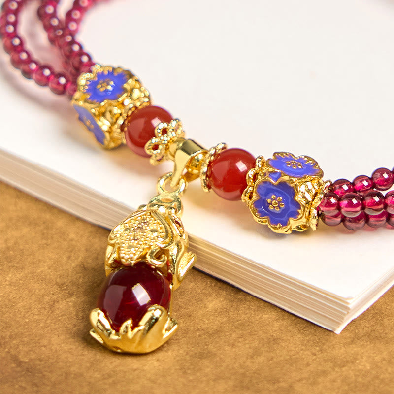 Bracelet multicouche de purification PiXiu en perles de grenat naturelles de 3 mm et Buddha Stones
