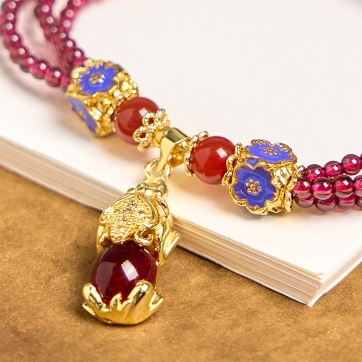 Bracelet multicouche de purification PiXiu en perles de grenat naturelles de 3 mm et Buddha Stones