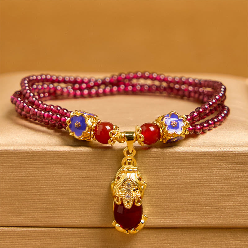 Bracelet multicouche de purification PiXiu en perles de grenat naturelles de 3 mm et Buddha Stones