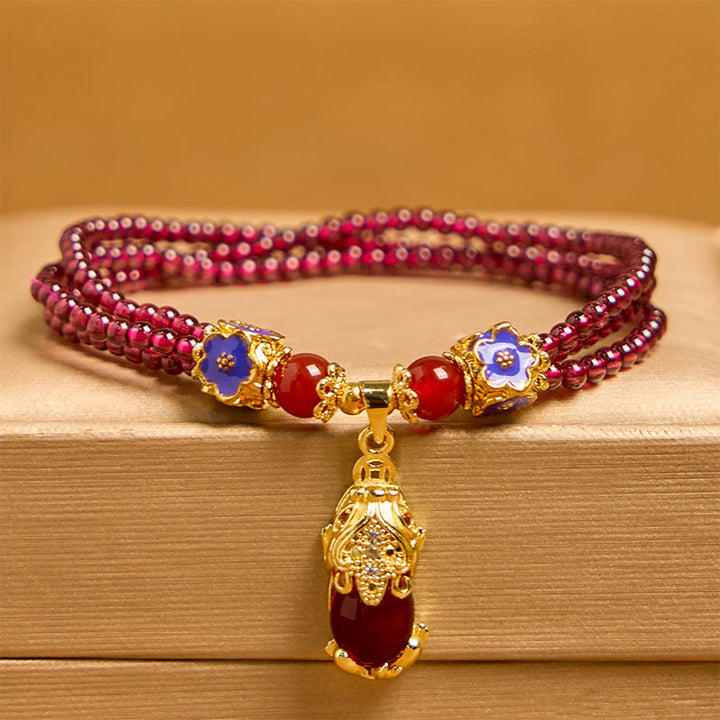 Bracelet multicouche de purification PiXiu en perles de grenat naturelles de 3 mm et Buddha Stones