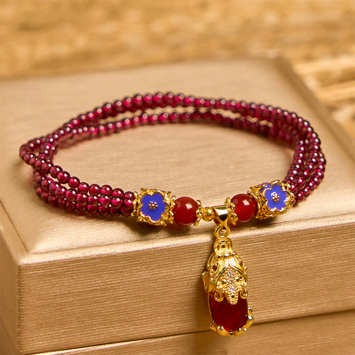 Bracelet multicouche de purification PiXiu en perles de grenat naturelles de 3 mm et Buddha Stones