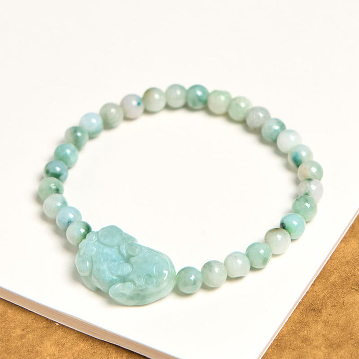 Bracelet porte-bonheur sculpté en jade vert naturel PiXiu Buddha Stones