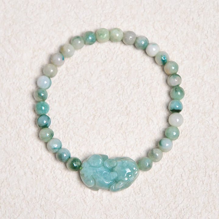 Bracelet porte-bonheur sculpté en jade vert naturel PiXiu Buddha Stones