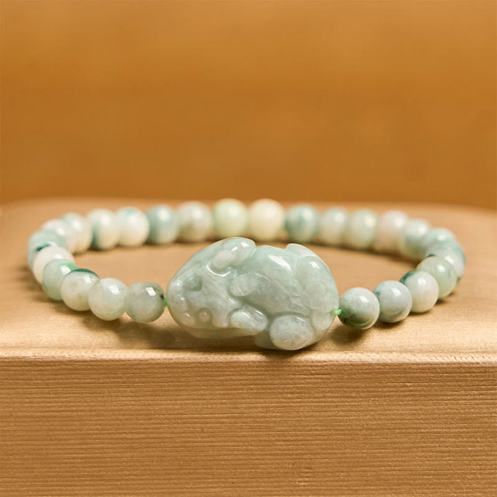 Bracelet porte-bonheur sculpté en jade vert naturel PiXiu Buddha Stones