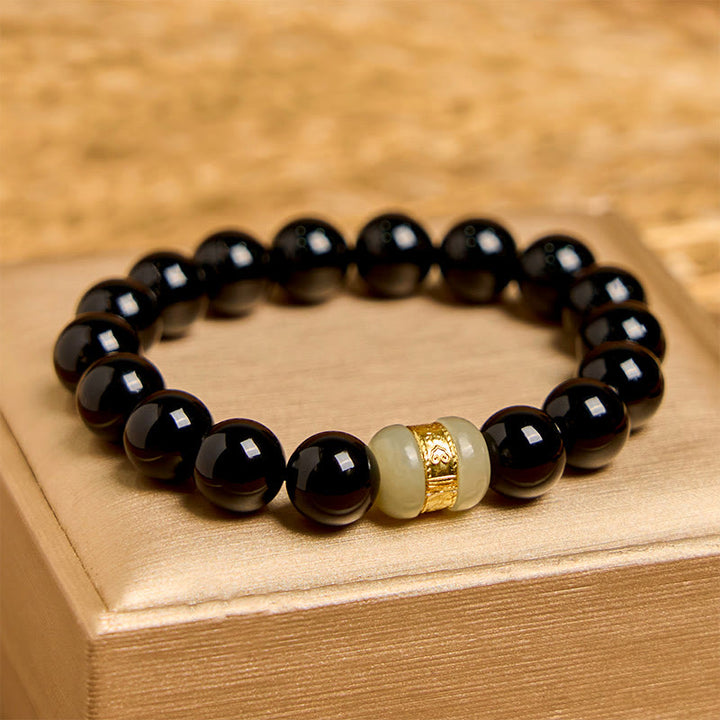 Bracelet de soutien en jade et onyx noir naturel Buddha Stones