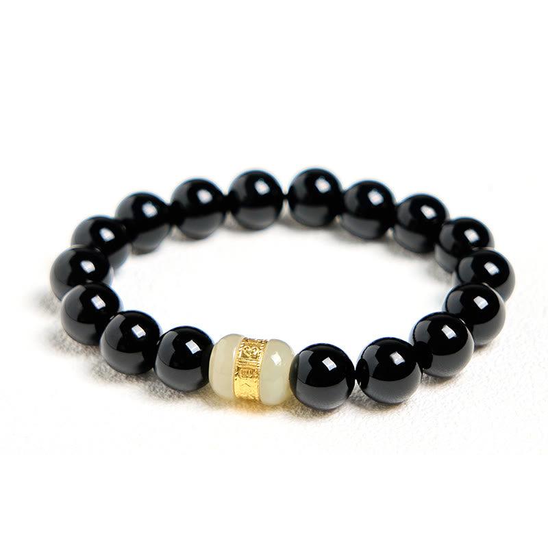 Bracelet de soutien en jade et onyx noir naturel Buddha Stones
